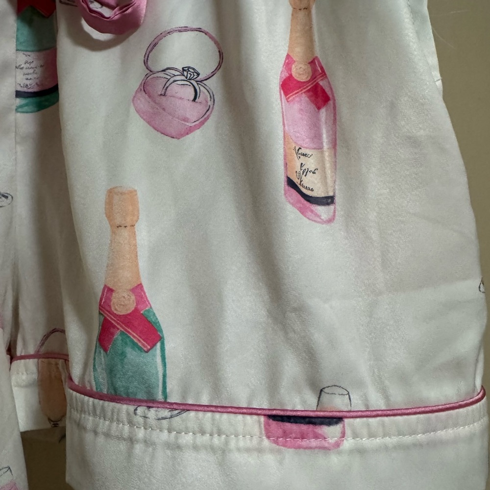 Peach Love California Satin Pajama Set in White and Pink Accents pajamas - Picture 3 of 4